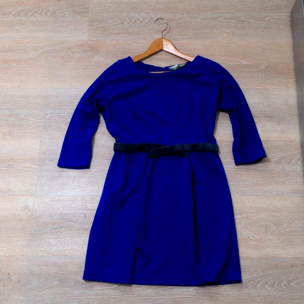 Modcloth Girls from Savoy retro blue 3/4 sleeve dress size L